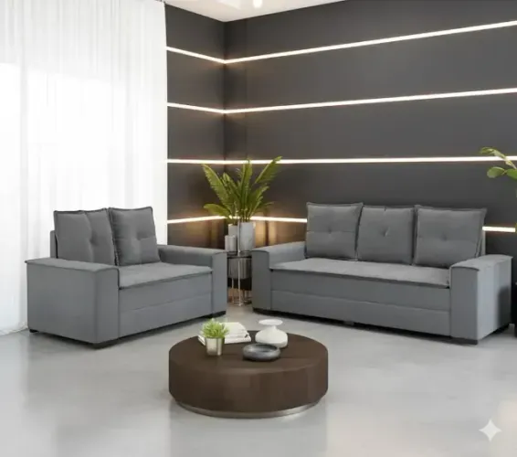 Sofá 2 e 3 lugares Barcelona Cinza (Dividimos em ate 10X Vezes Sem Juros)