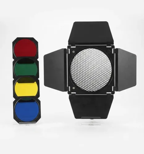 Kit Godox BD-04 Original Barndoor + Honeycomb + 4 Filtros | Completo