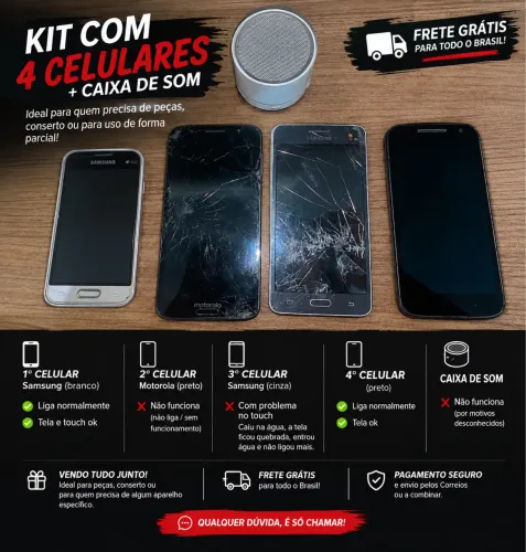 KIT COM 4 CELULARES + CAIXA DE SOM ? PARA CONSERTO/PEÇAS