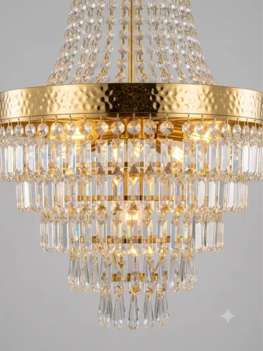 LUSTRE PENDENTE CRISTAL DOURADO LUXUOSO