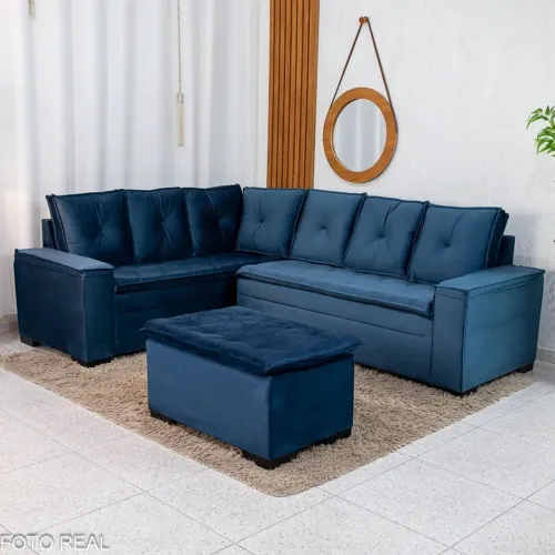 Sofá Canto 5 lugares com Puff Alemanha Veludo- Entrega Rápida