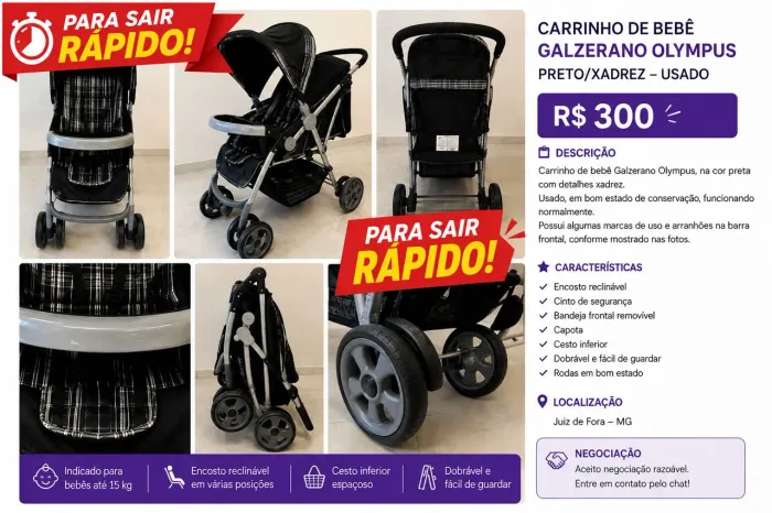 Carrinho de Bebê Galzerano Olympus - R$ 300