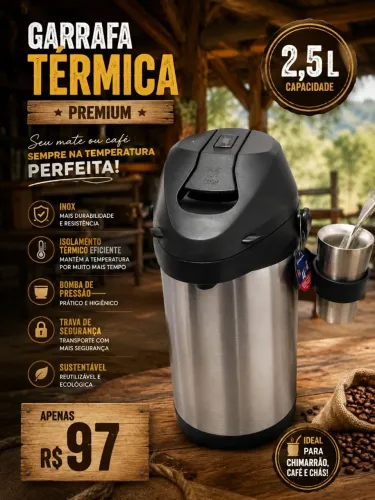Garrafa termica inox 2,5 kit Completo