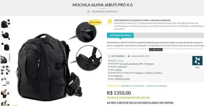 Mochila Jabuti Pró Alhva XG.
