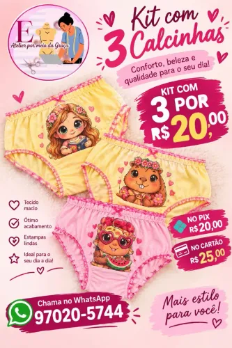 Kit c/ 3 calcinhas infantil