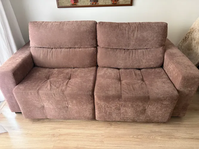 Sofá Retrátil Marrom Suede Mesclado