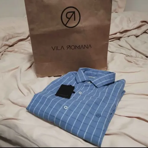Blusa Social Linho Azul Vila Romana Tamanho 1