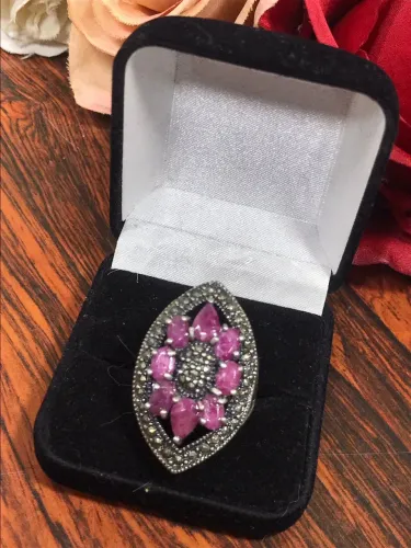 Anel de Prata Marcassita com Pedra Rubi