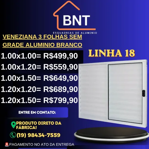 VENEZIANA 3 FOLHAS SEM GRADE ALUMINIO BRANCO 1.00X1.00 (Linha 18)