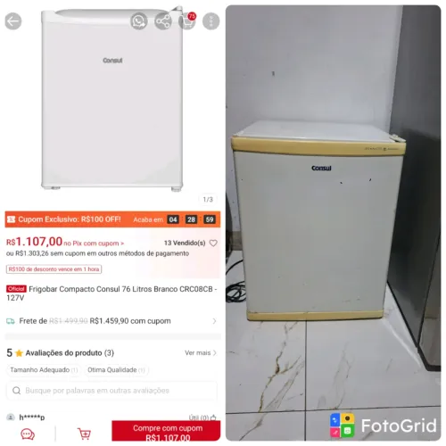 Frigobar Consul 80 litros Gelando e CONGELANDO Muito Bem (retirar na Terra firme)