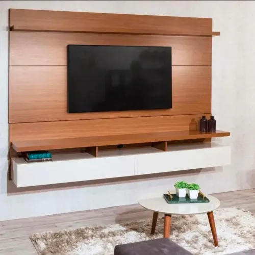 Painel para TV City 219 cm - Natural c/ Off White Brilho <br>Homedock<br>R$400,00