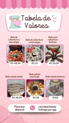 Bolos caseiros de segunda a sábado