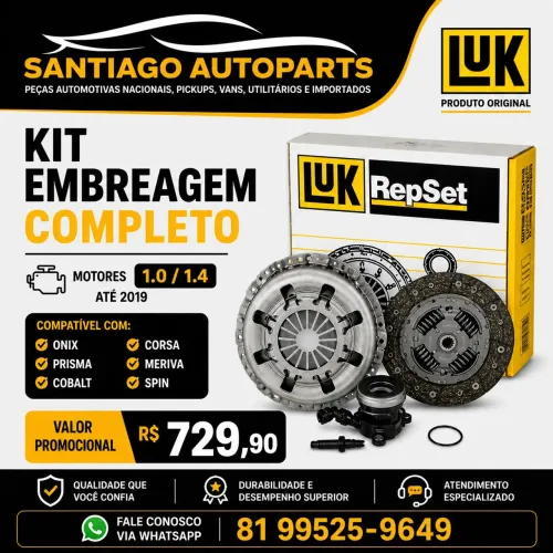 Kit embreagem completo LUK Onix /spin/prisma /Cobalt 1.0 /1.4 até 2019