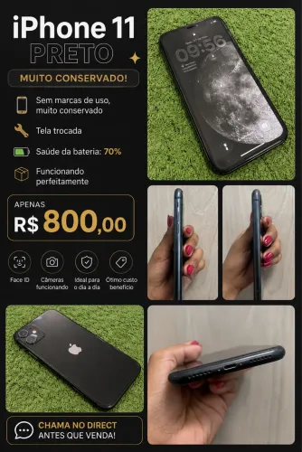 iPhone 11 Preto 64GB Conservado Face ID OK Câmeras OK Apenas R$800