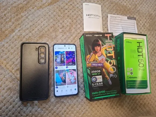 Infinix Hot 50 Pro 256GB/16GB RAM (Novo) + Caixa + Capa + Carregador Original