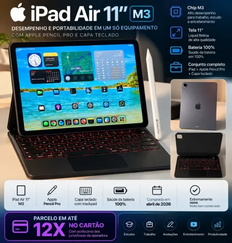 Ipad air 11 M3 + Capa Teclado + Apple Pencil Pro