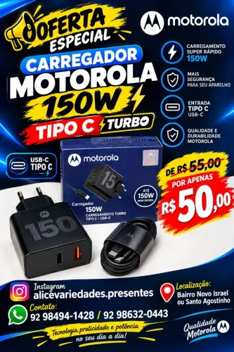 Carregador Motorola 150w turbo 