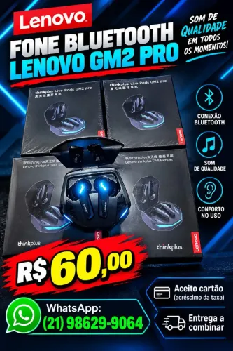 Fone Bluetooth lenovo gm2 pro - lacrado