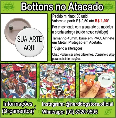 Bottons (Atacado e Varejo) - Broches Personalizados Bottom Revenda Brindes - NerdDog Store