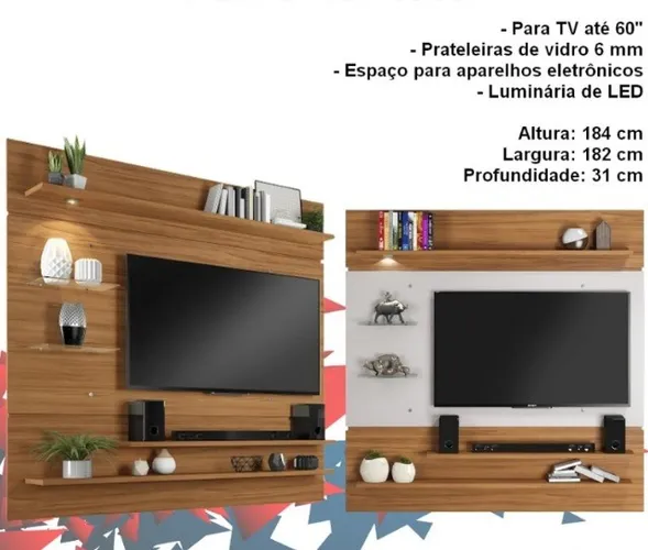 Sala Painel Home Para TV até 60 - Luminária de LED