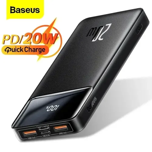 Bateria Baseus Carregamento Turbo de 20W 10mil mAh, Iphone e Android