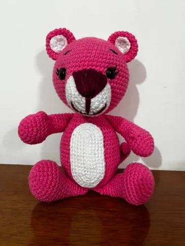 Pantera Cor de Rosa em Crochê Amigurumi Panterinha Pelúcia