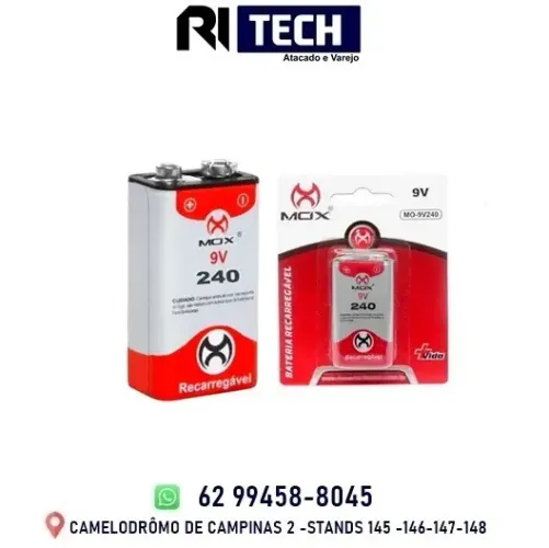 Bateria Recarregável 9v 240Mah Mox Pilha Lanterna Controle 