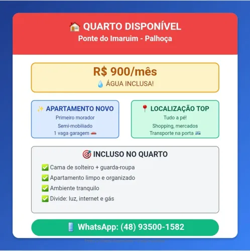 QUARTO DISPONÍVEL - APARTAMENTO DE DOIS QUARTOS | R$ 900 (ÁGUA INCLUSA)