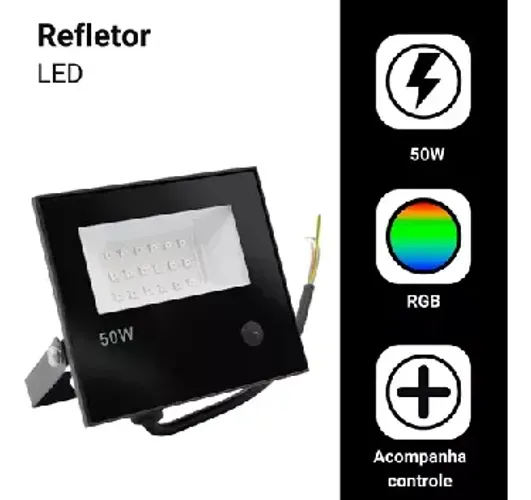 Kit com 05 Mini Refletores Led Holofote 50w Bivolt Rgb Colorido C/ Controle IP66