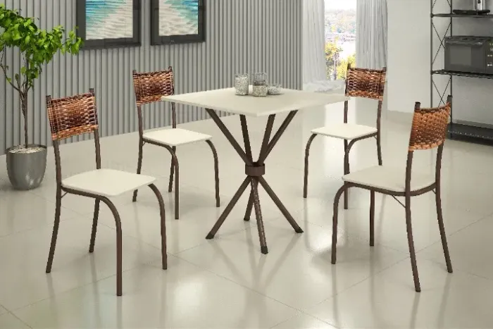 Mesa de Cozinha Atlanta 70x70 Marrom Tmp Ardosia Off White 4Cds Marrom.Creme Teixeira
