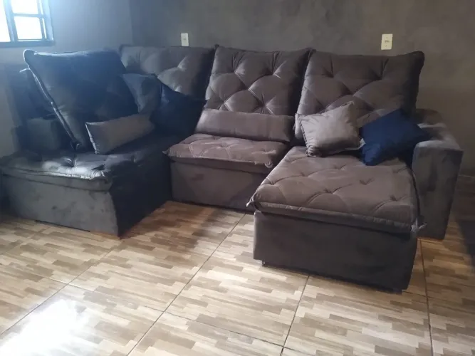 Sofá retrátil de Canto em Suede - Conforto e Estilo!