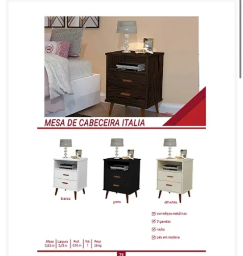 Mesa de Cabeceira Italia - Várias Cores