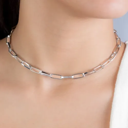 Choker de aço inox elo cartier alongado 37 cm
