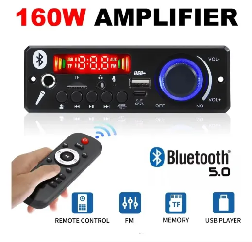 Placa MP3 amplificada 160W com Bluetooth e USB
