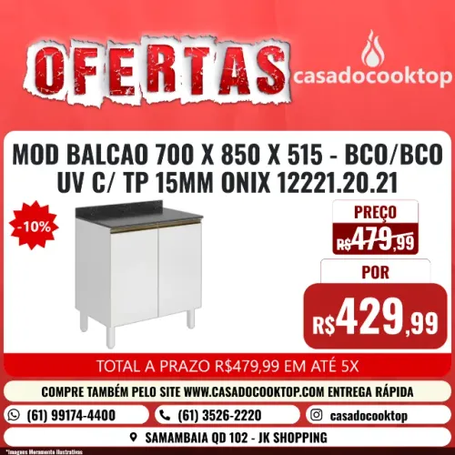 MOD BALCAO 700 X 850 X 515 - BCO/BCO UV C/ TP 15MM ONIX 12221.20.21