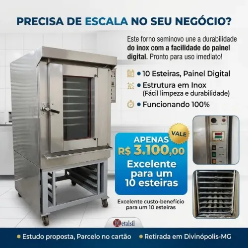FORNO ELETRICO INOX PAINEL DIGITAL 10 ESTEIRAS