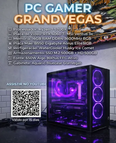 PC Gamer Ryzen7 5700X + RTX 4060TI Novo com Nota e garantia