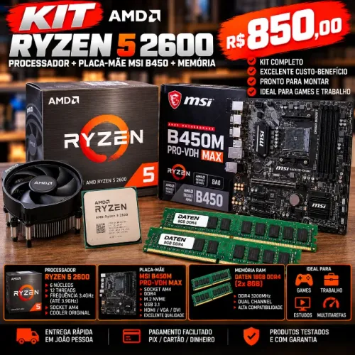 kit ryzen 5 2600 PLACA MAE B450 16gb RAM