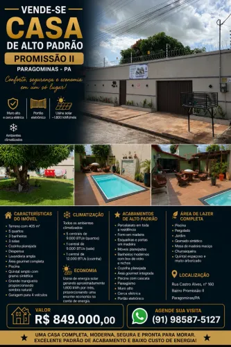 VENDE-SE CASA DE ALTO PADRÃO - PROMISSÃO II | PARAGOMINAS - PA