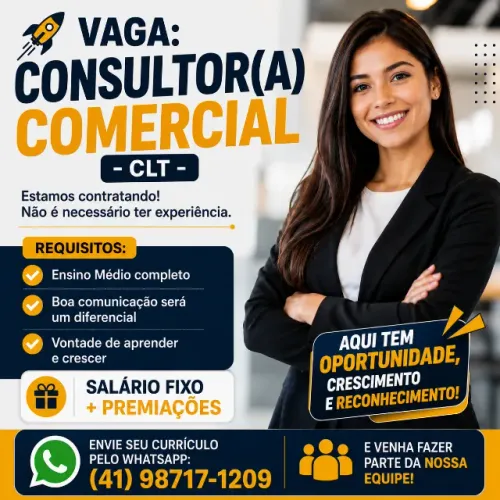 Vaga para consultor comercial - Regime CLT