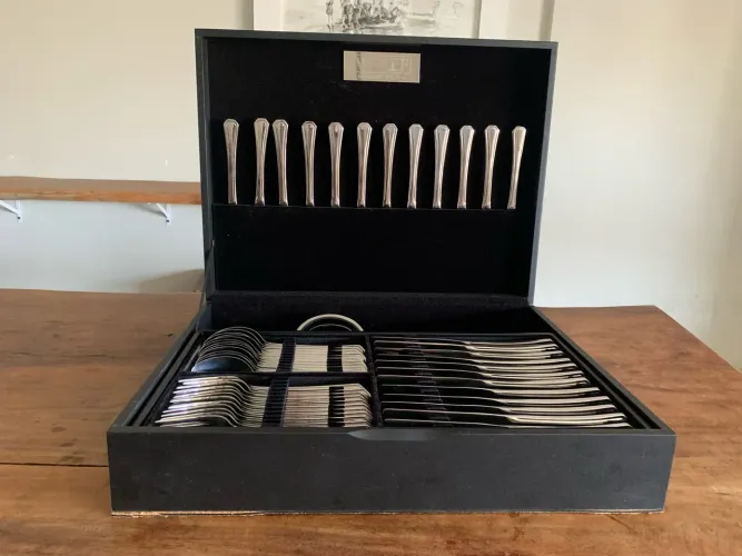 Faqueiro Wolff Inox c/ case em MDF. Raridade
