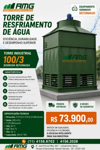 Torre resfriamento industrial 100/3 usada reformada com garantia Pronta entrega 205m³/h
