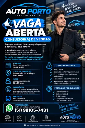 Vaga para consultor de vendas