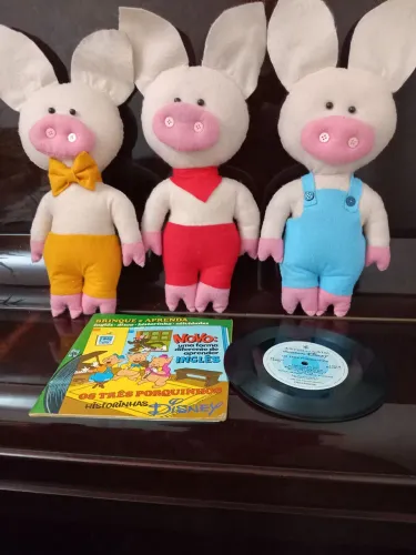 Antigo disco de história +livro +3 porquinhos 