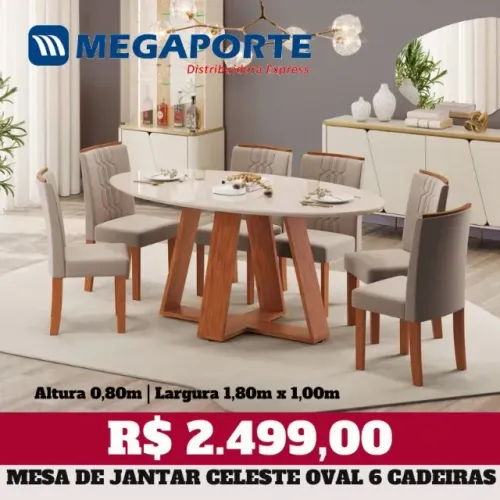 Mesa de Jantar 6 Cadeiras com Tampo de Vidro Oval 1,80m  (Novo) Entrega Grátis! 
