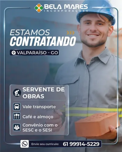 Vagas de Emprego para Ajudante , Bombeiro, Eletricista e Pedreiro.
