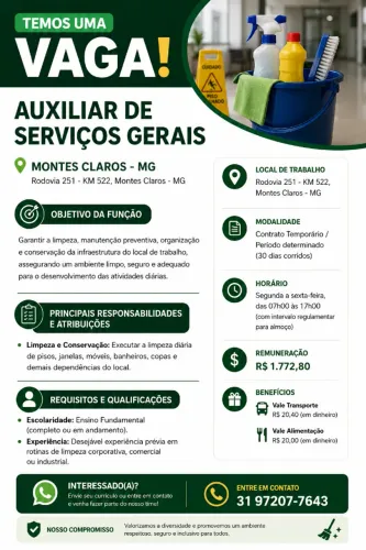 Auxiliar de Serviços Gerais Temporária