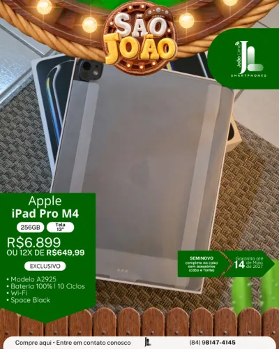 IPAD PRO M4, 256GB, TELA 13 POL., SPACE BLACK, SEMINOVO NA GARANTIA, EXCLUSIVO!