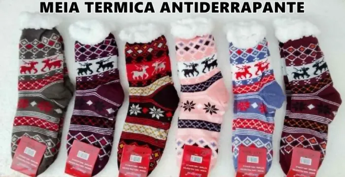 meia térmica de lã antiderrapante adulto forrada super quentinha