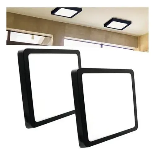Painel Plafon Led Sobrepor 25w Bivolt Quadrado Preto Teto Luz Branco Quente, Frio
